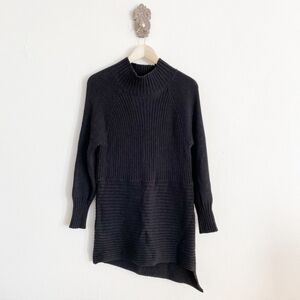 Anthropologie Moth Black Gray Mock Neck Asymmetrical Ribbed Knit Sweater